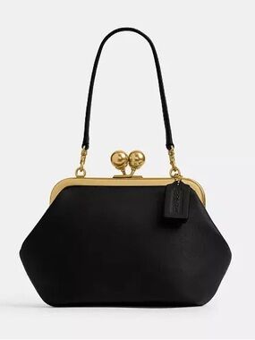 Coach Kisslock Frame Bag 16 V2 w/ 2 Straps Brass/Black Glovetanned Leather NWT